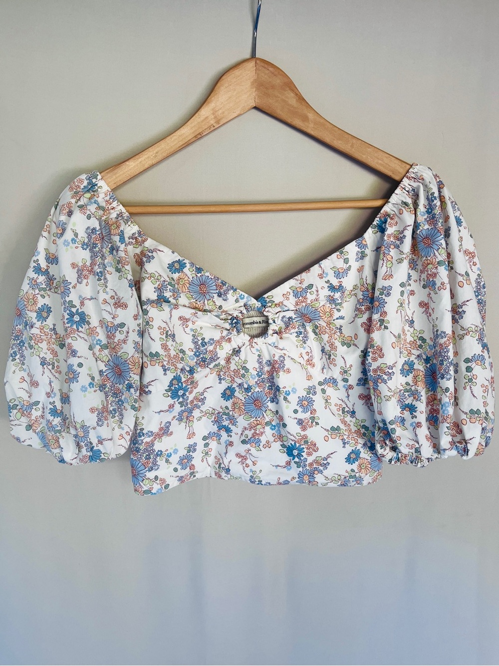 Abercrombie & Fitch Floral Puff Sleeve Smocked Crop Top Coquette Cottagecore XS